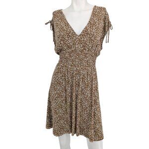 Old Navy Brown Mesh Smocked Waist Dress Tie Shoulder Boho Abstract Resort Size L